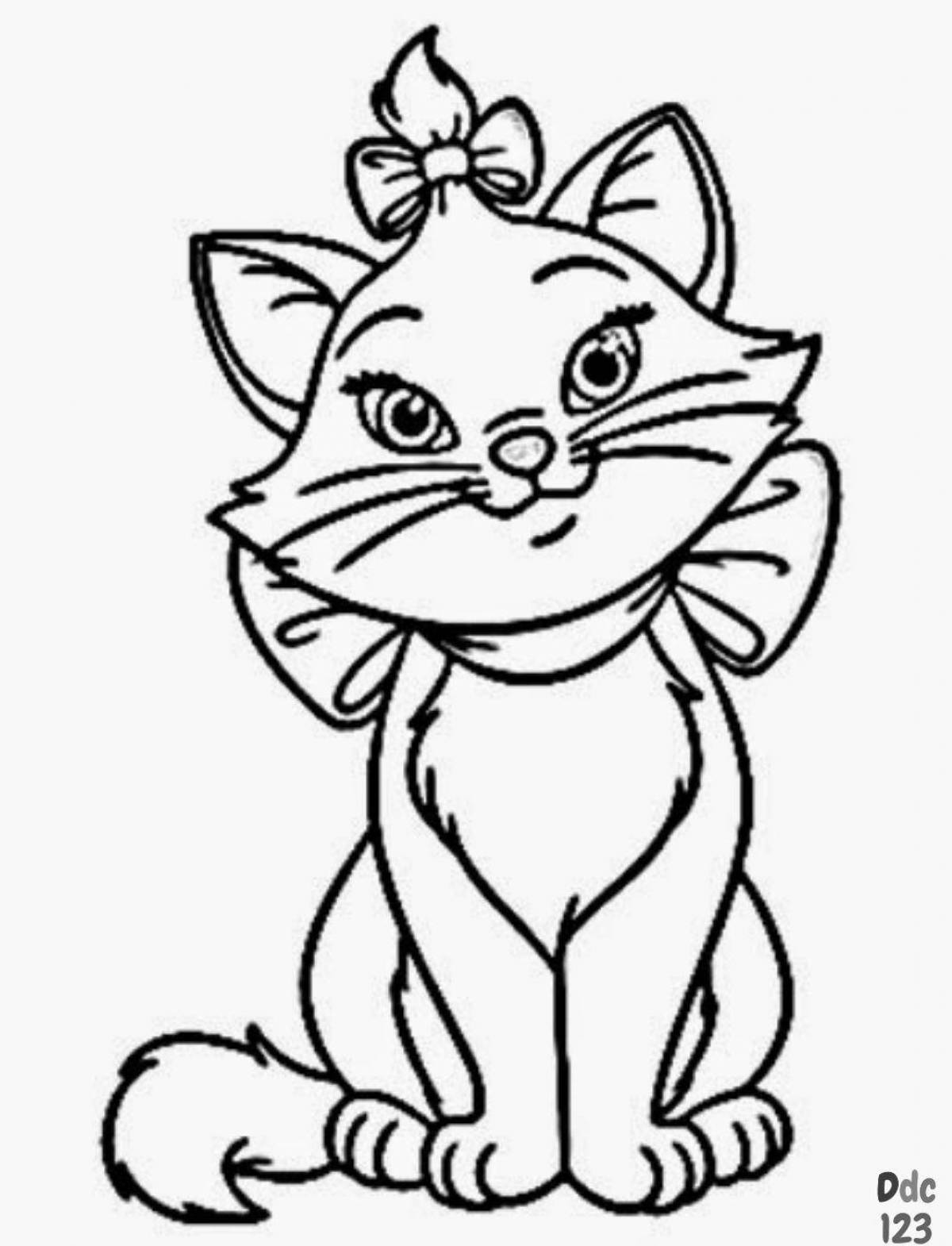 Animated cat with a bow coloring page
