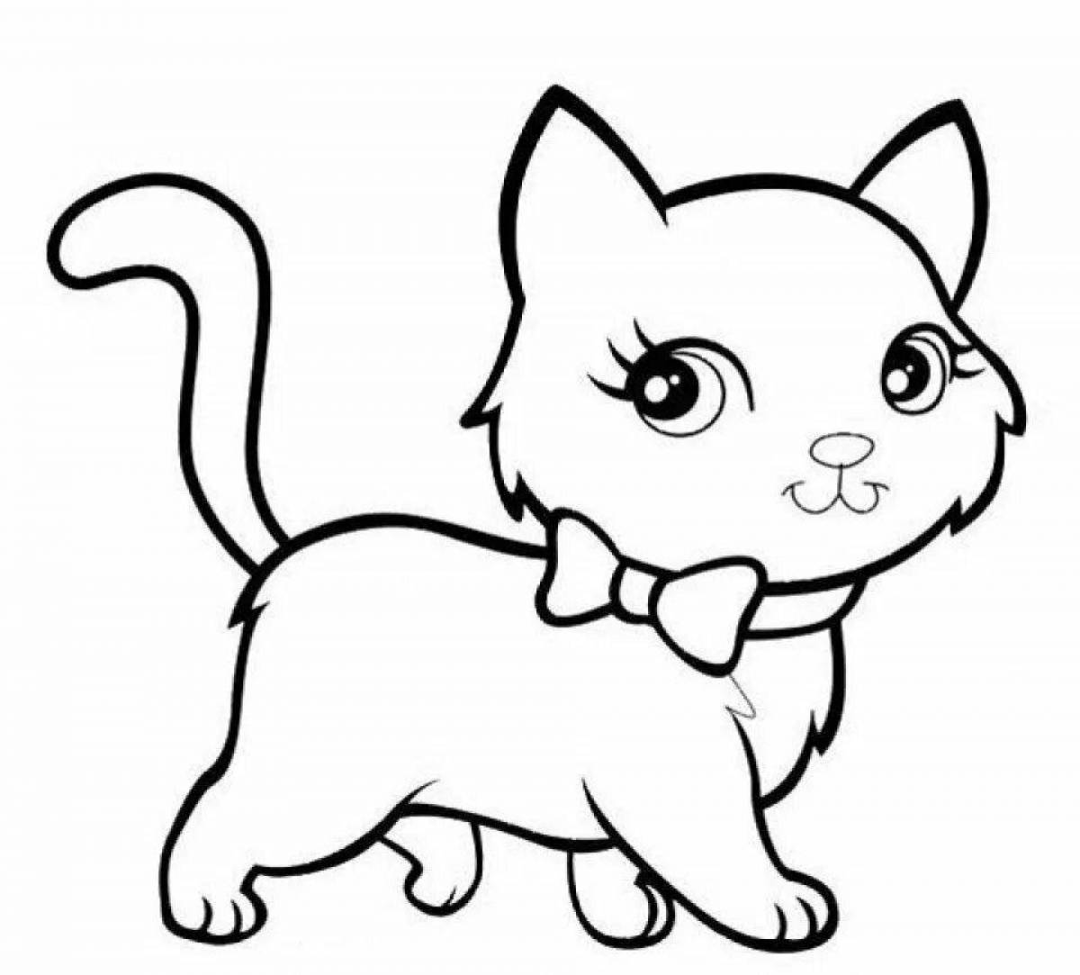 Coloring page adorable cat with a bow
