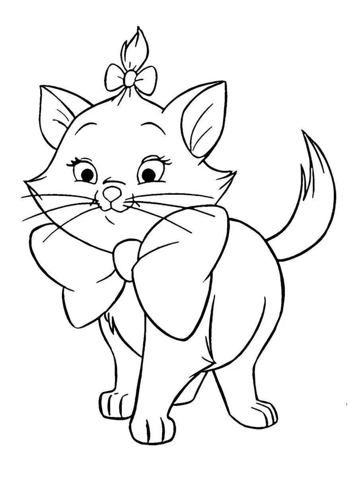 Coloring cat with a bow