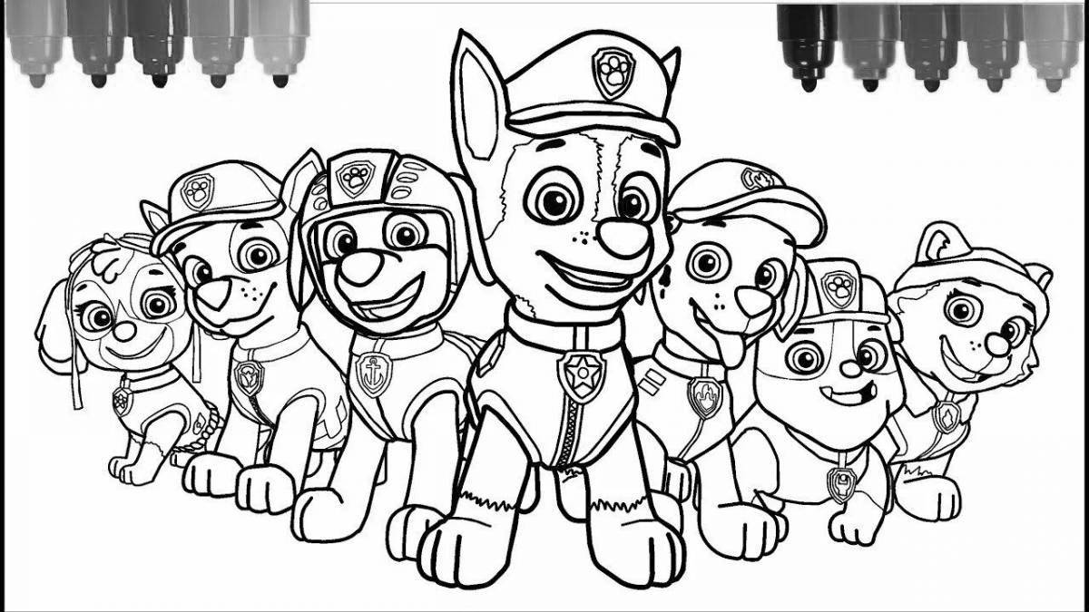 Яркая страница раскраски щенячий патруль