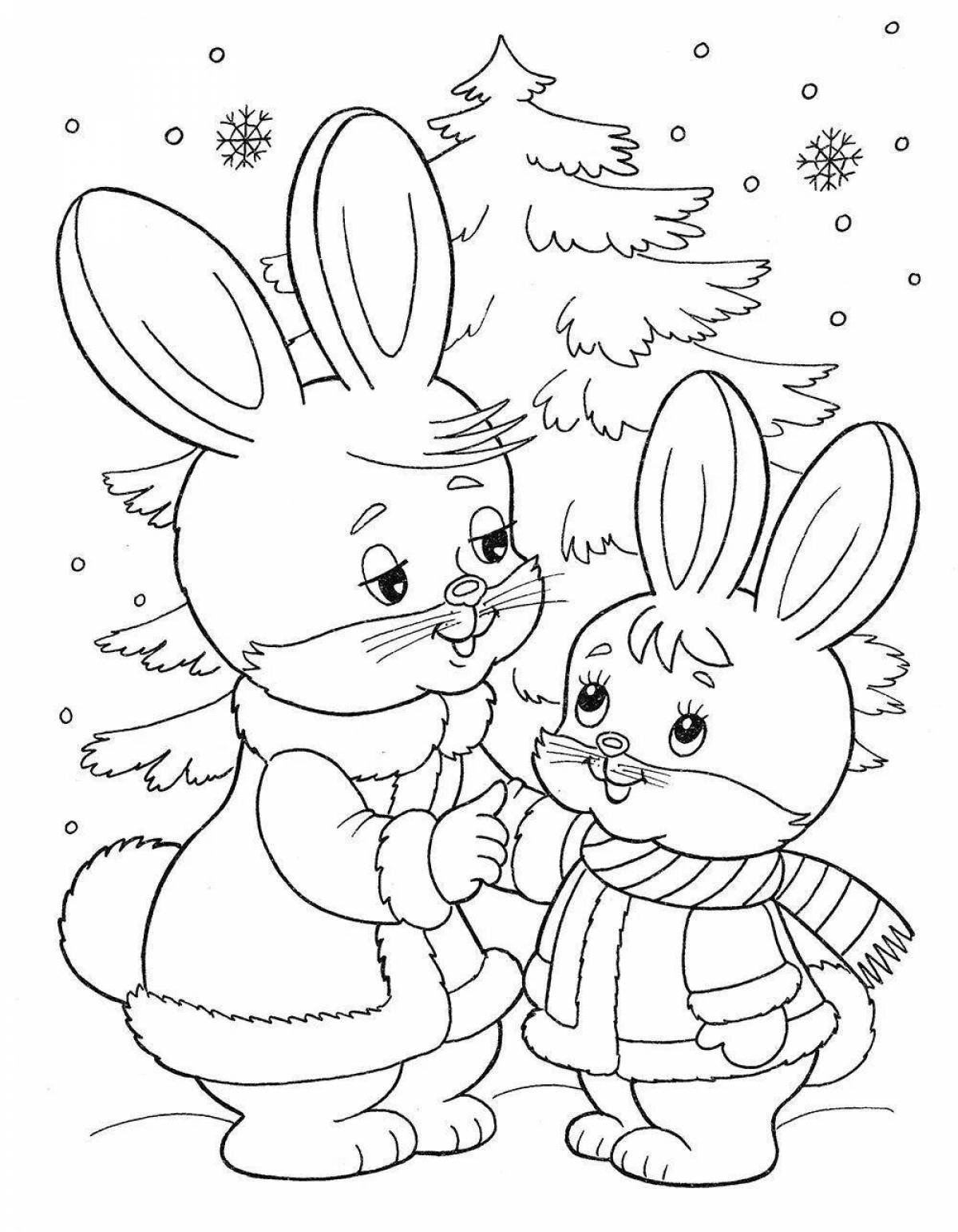 Раскраска праздничный заяц и снеговик