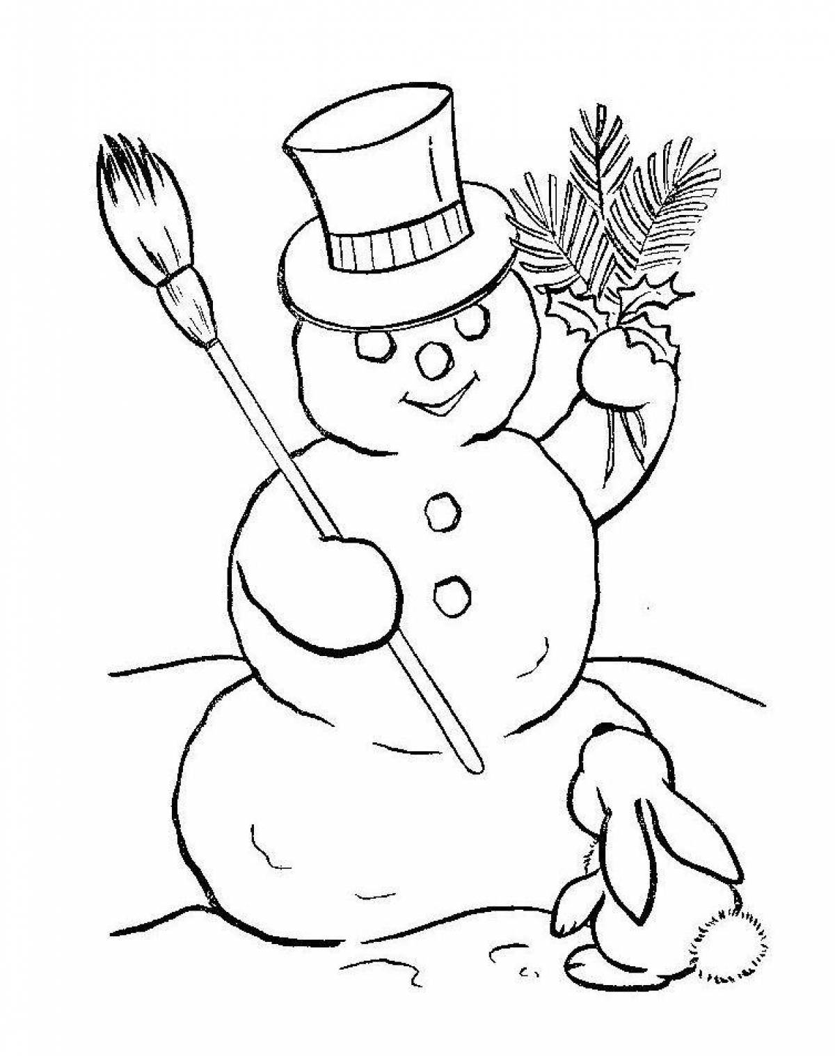 Coloring book funny hare and snowman