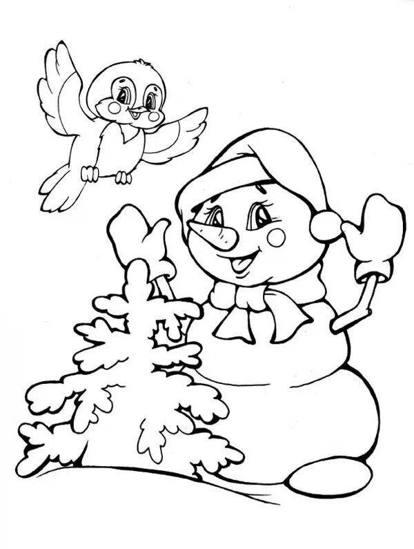 Раскраска анимированный заяц и снеговик
