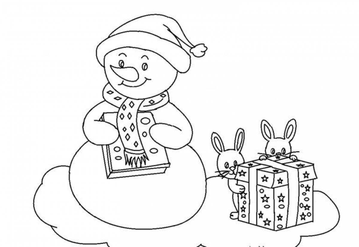 Раскраска причудливый заяц и снеговик