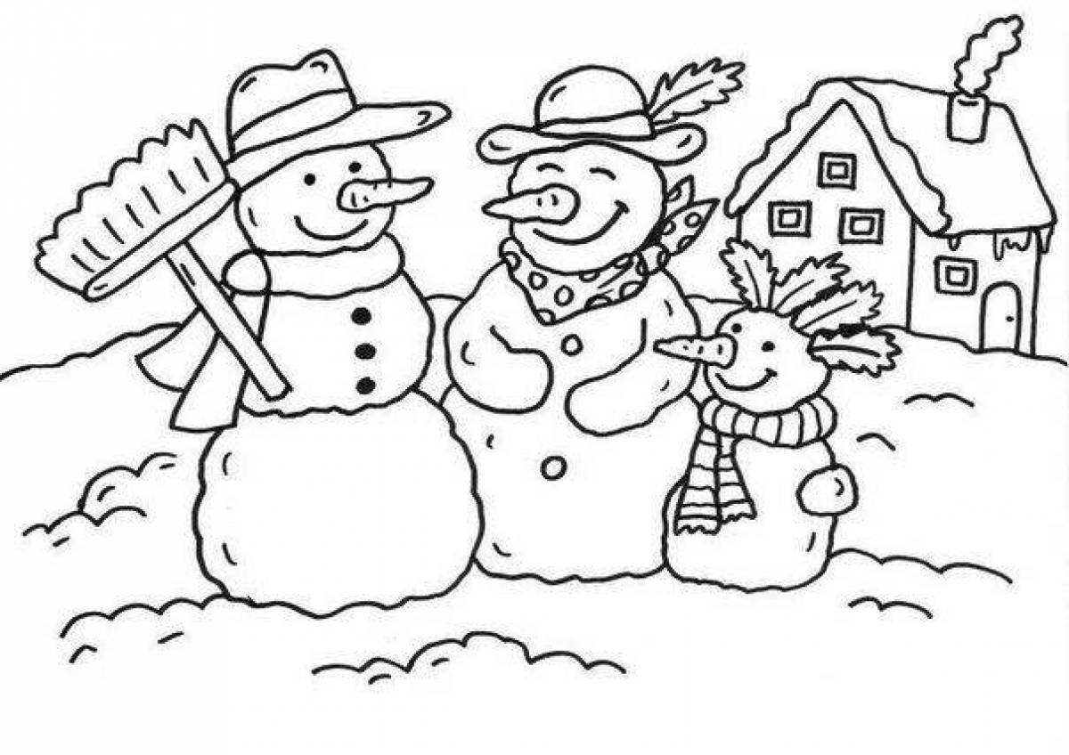 Coloring live hare and snowman