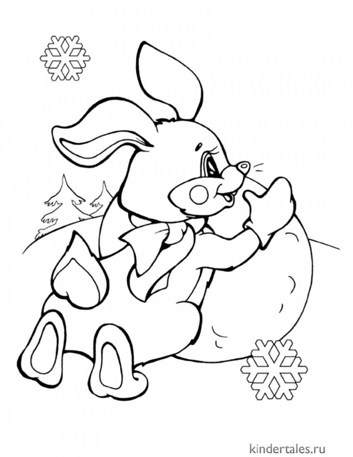 Hare and snowman coloring page