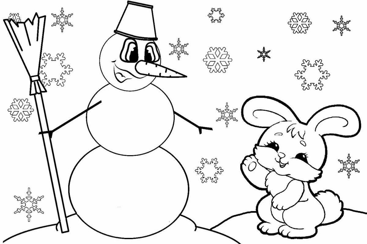 Color-frenzy заяц и снеговик раскраска