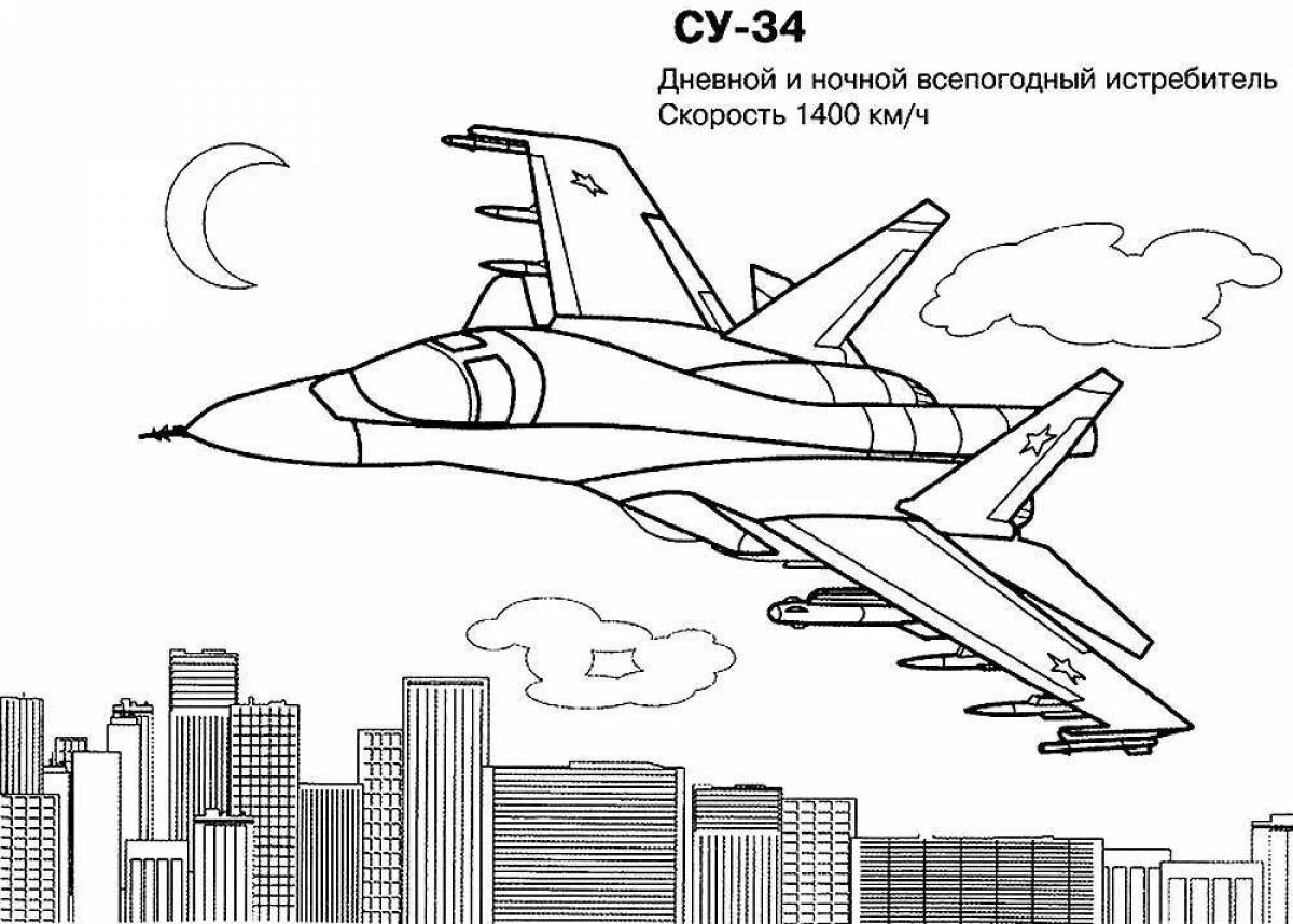 Coloring page dynamic Russian military equipment