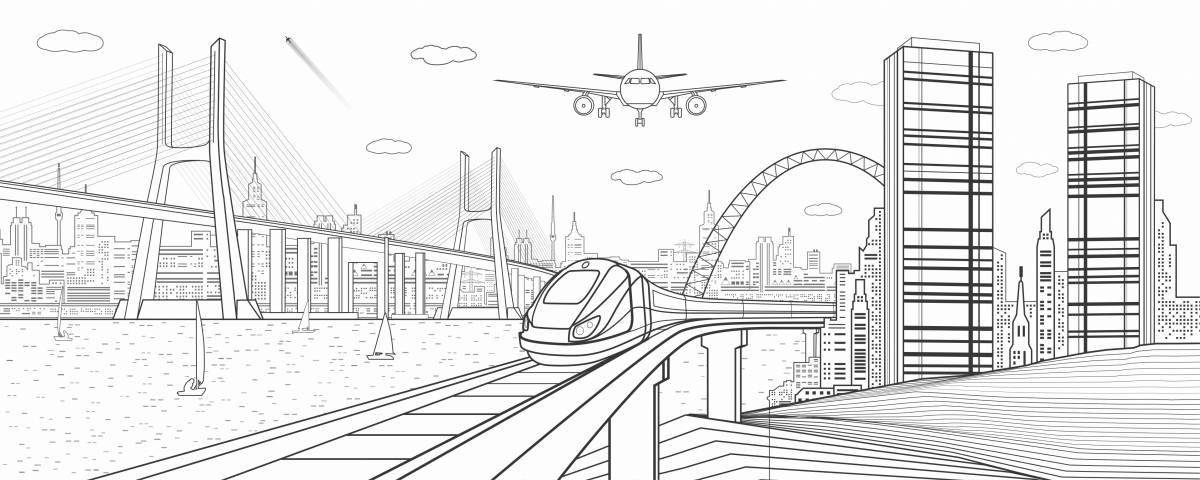 Radiant coloring page city of the future drawing