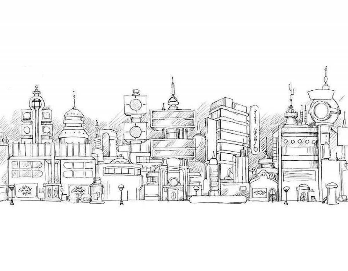 Luxury coloring city of the future drawing