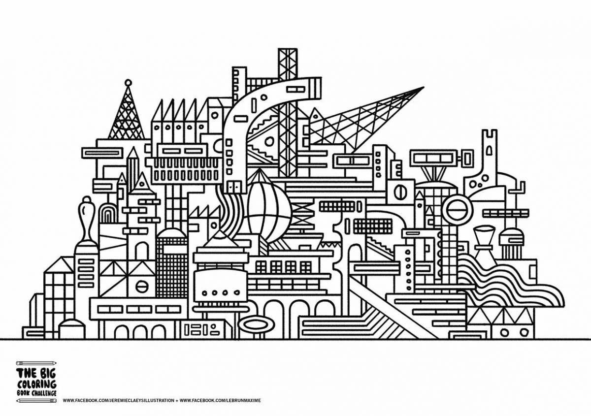 Exotic coloring city of the future drawing