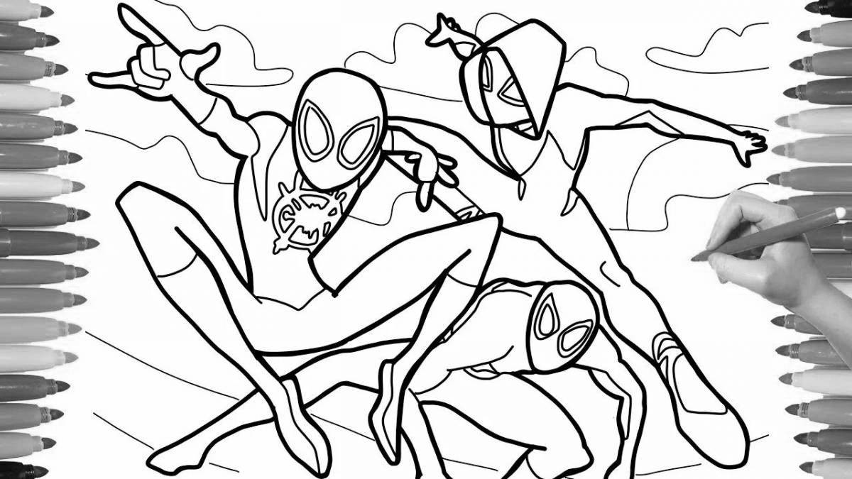 Adorable Spiderman Through Universes Coloring Page