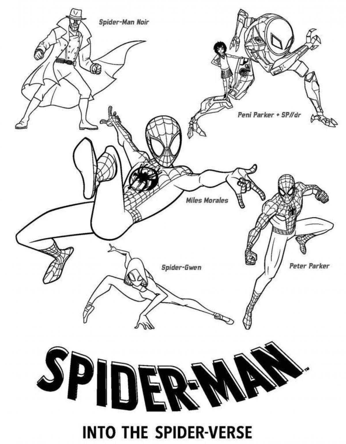 Joyful coloring of spider-man through the universes