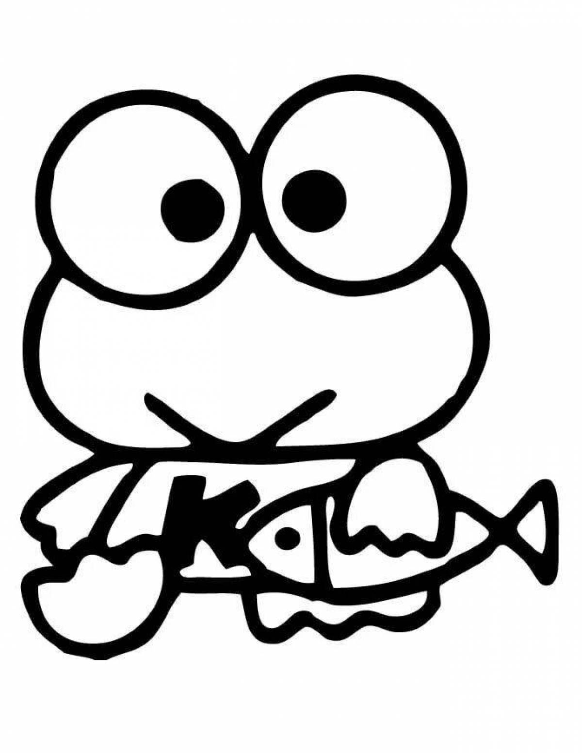 Playful hello kitty frog coloring page