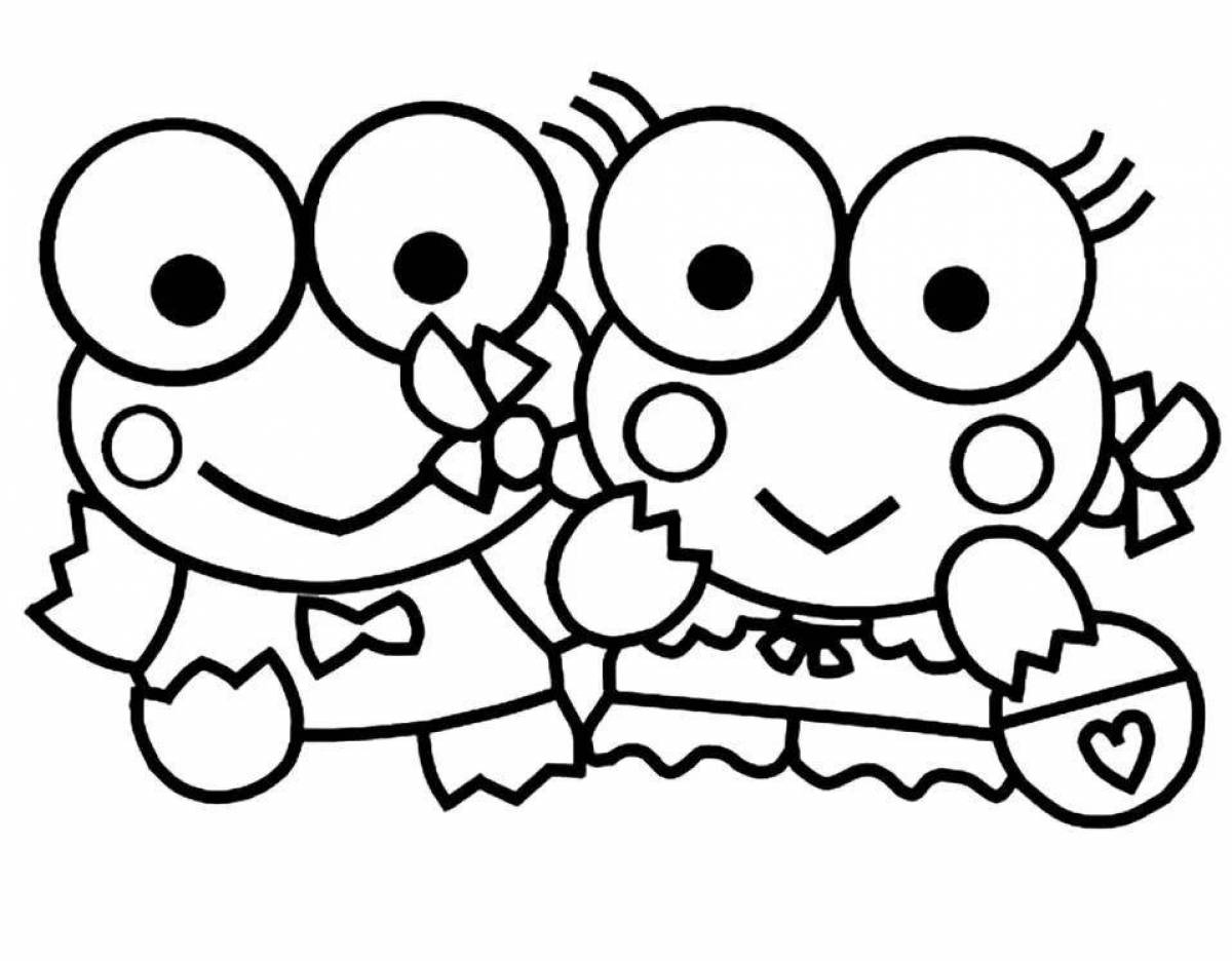 Adorable hello kitty frog coloring page