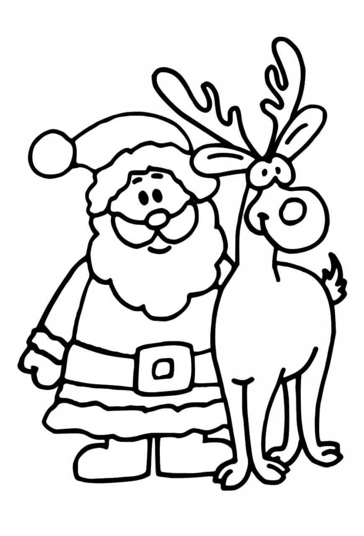 Coloring page cheerful santa claus and reindeer