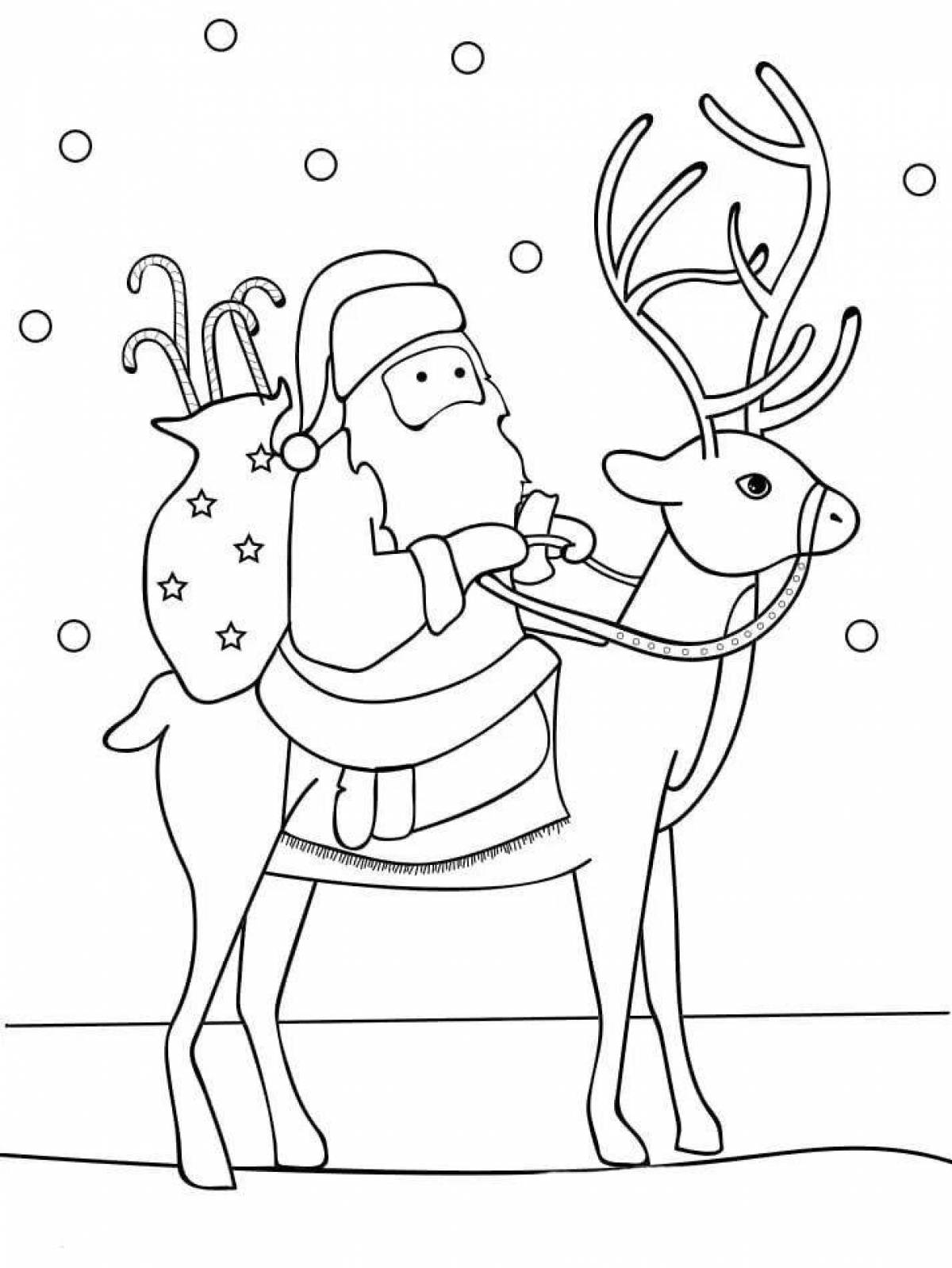 Playful santa claus and reindeer coloring book