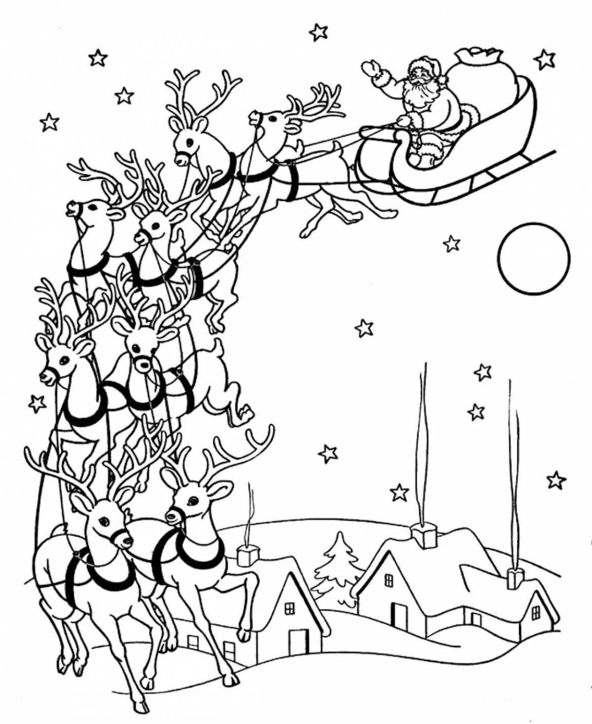 Coloring page adorable santa claus and reindeer