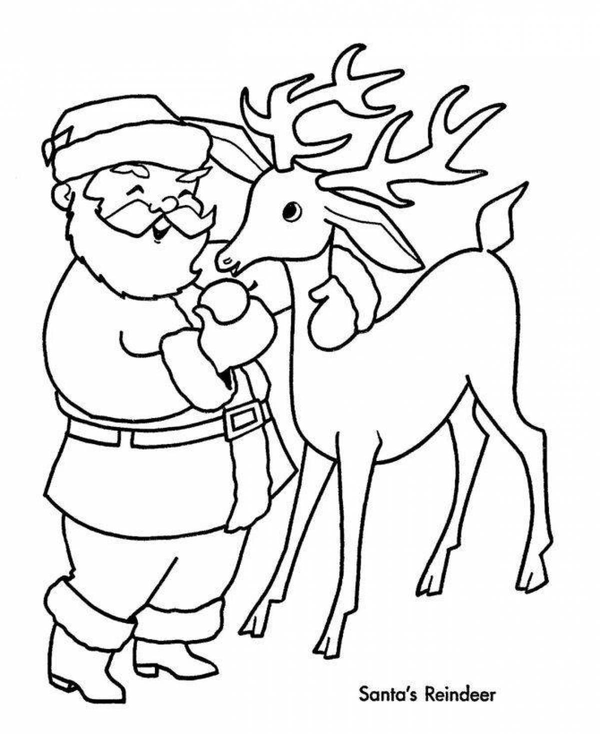 Санта-клаус и олени раскраски | Премиум векторы