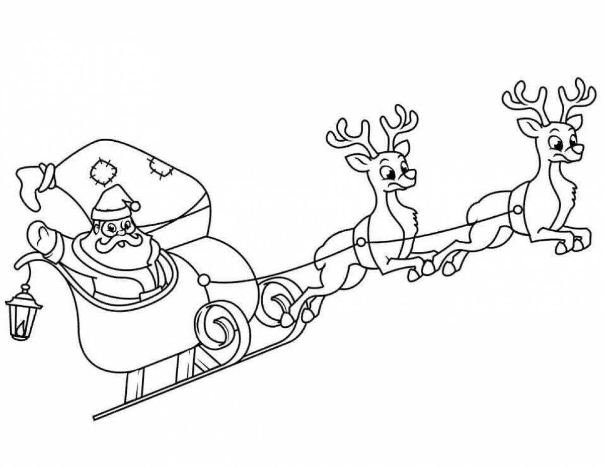 Rampant Santa Claus and reindeer coloring book