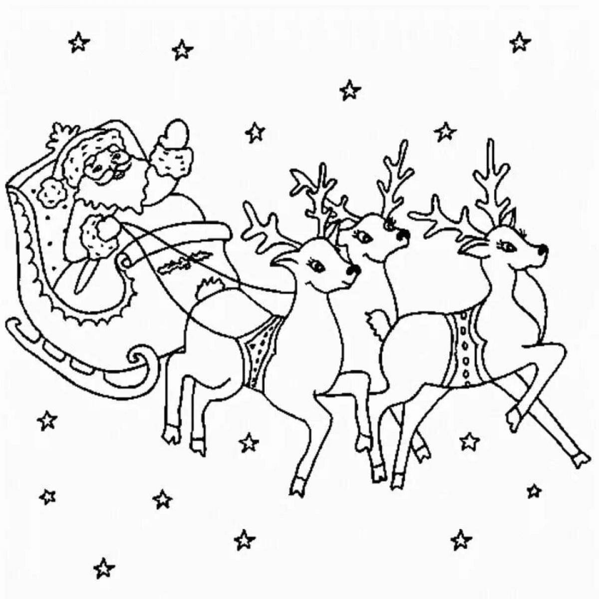 Exquisite santa claus and reindeer coloring book