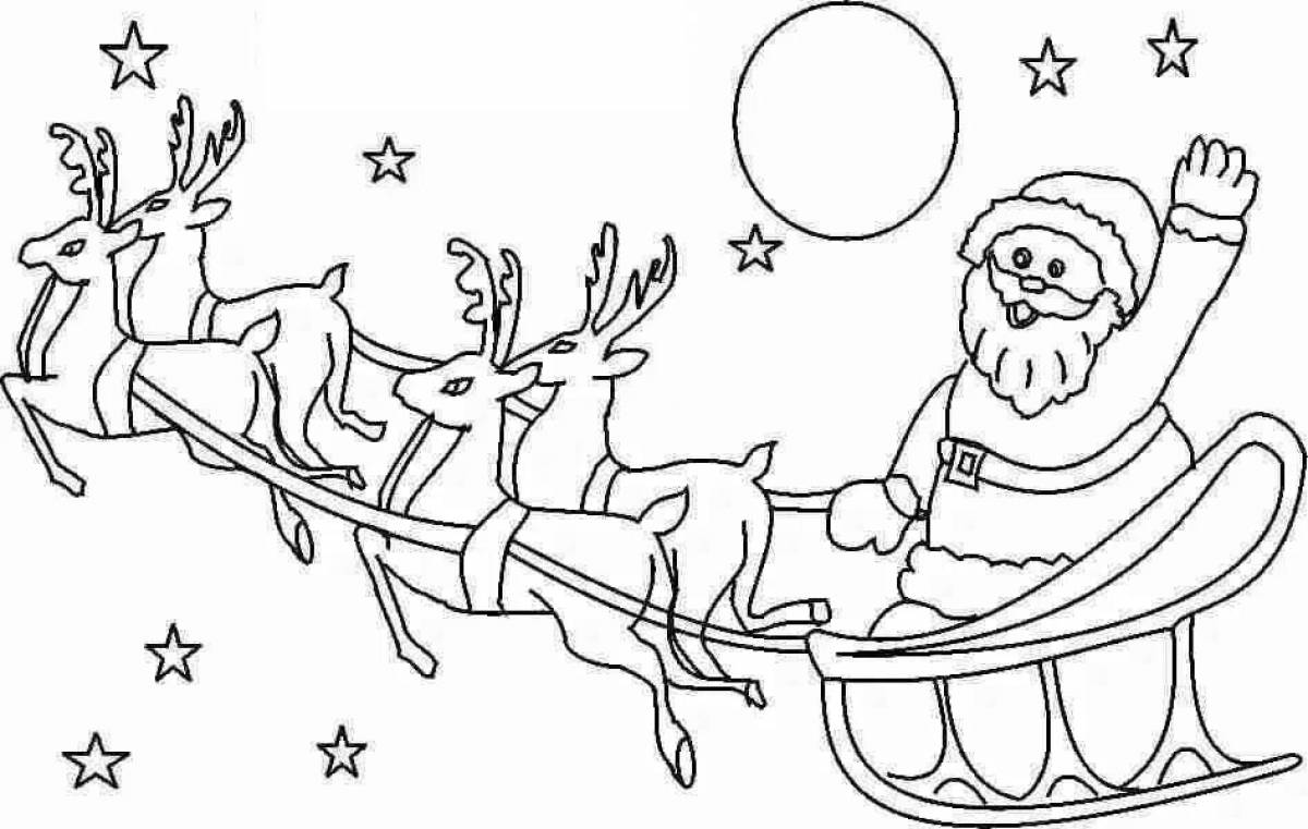 Раскраска Олени и Санта-Клаус - Раскраски для детей печать онлайн