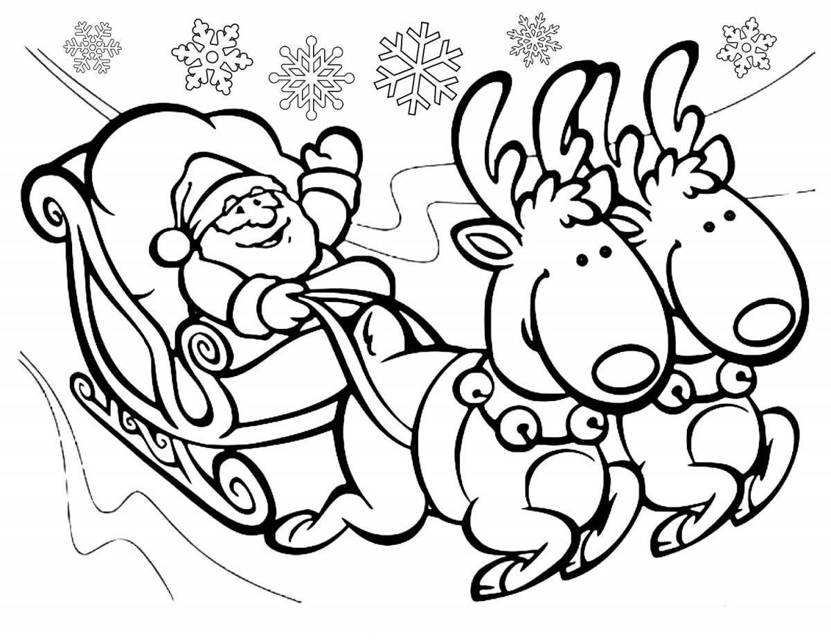 Charming coloring santa claus and reindeer