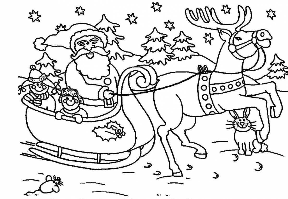 Charming santa claus and reindeer coloring book