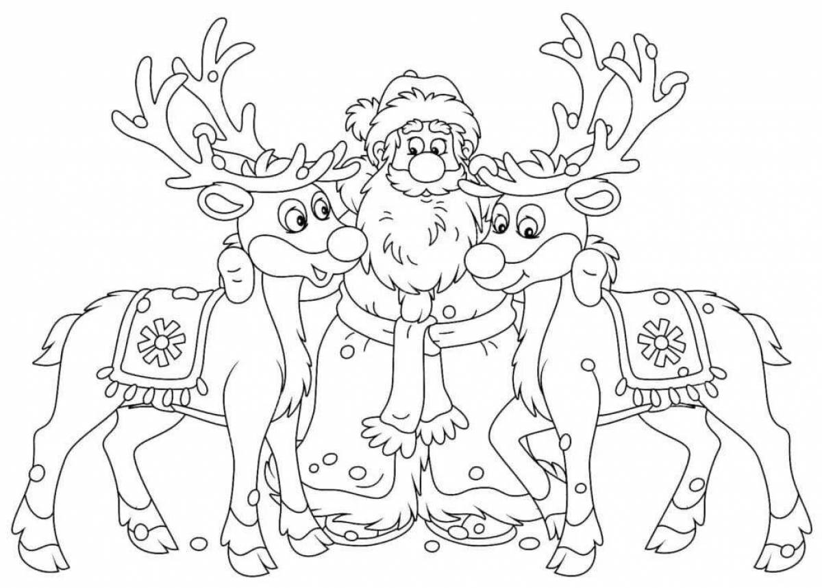 Раскраска Олени и Санта-Клаус
