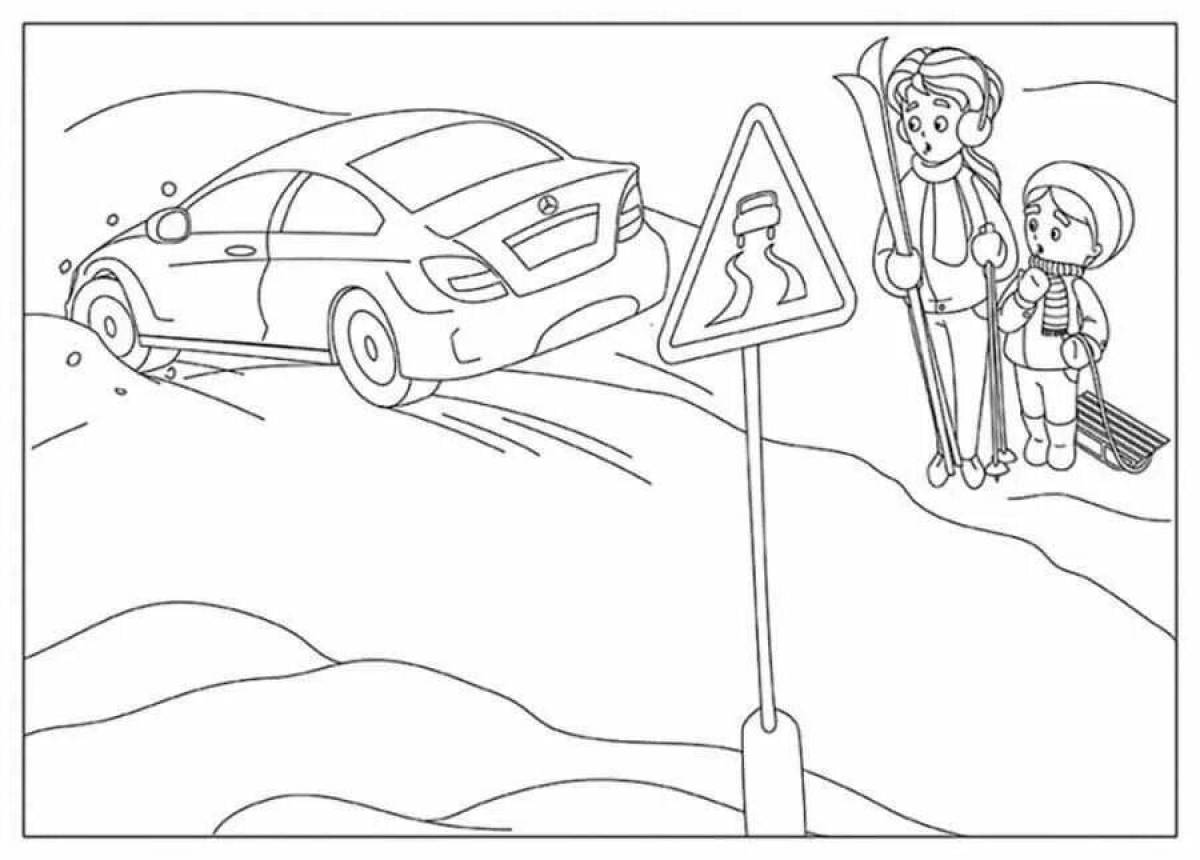 Colorful road safety coloring page