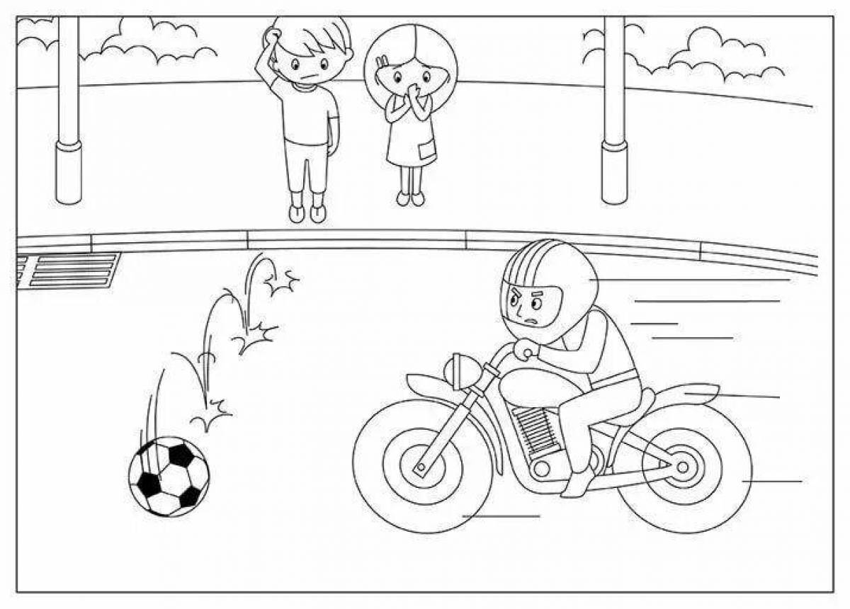 Playful road safety coloring page