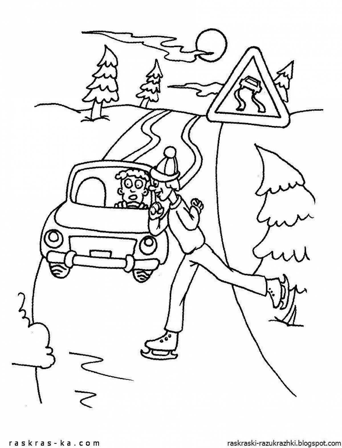 High traffic safety coloring page