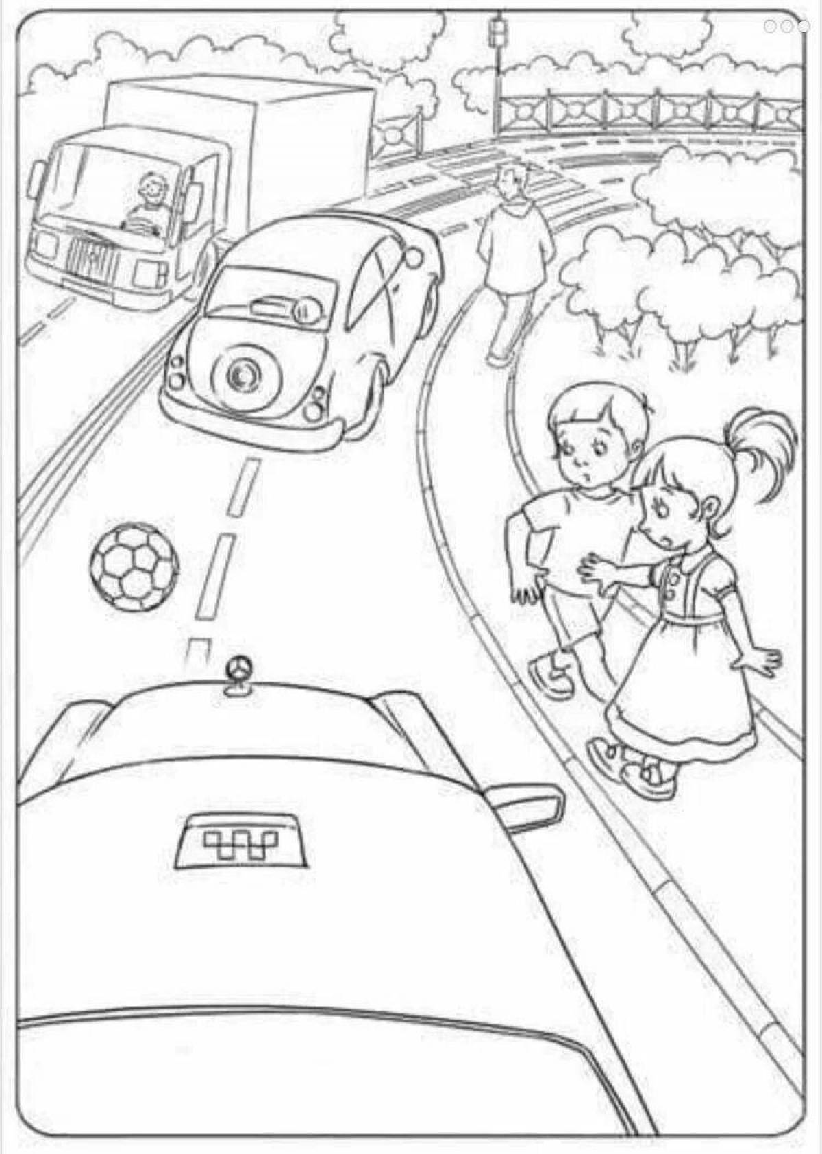 Забавная страница раскраски «безопасность на дороге»