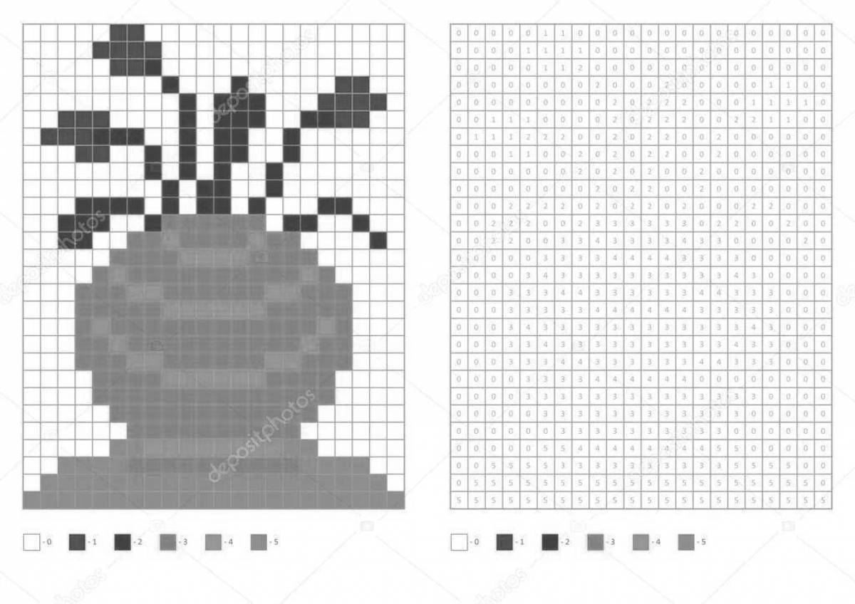 Glowing coloring page pixel numbers