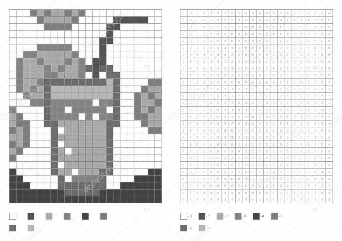 Fascinating coloring book with pixel numbers