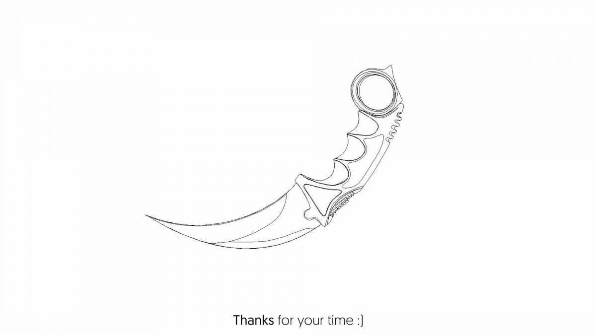 Colorfully illustrated coloring of the karambit knife from standoff 2