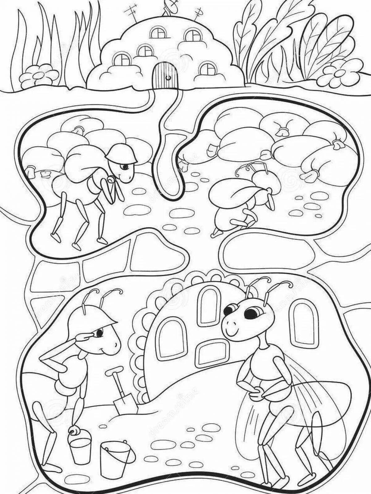Colorful anthill coloring book