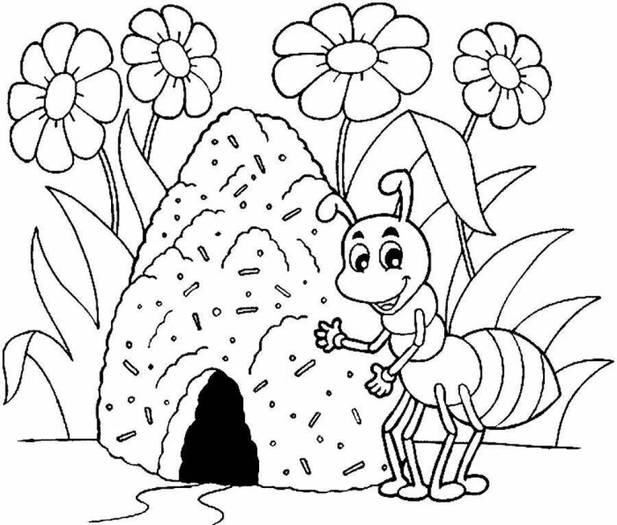 Coloring book beckoning anthill