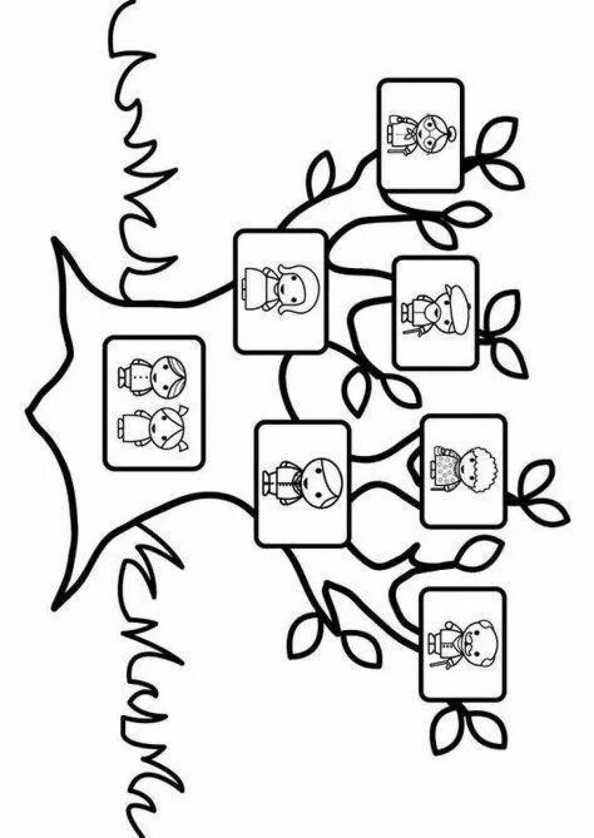 Colorful family tree coloring page