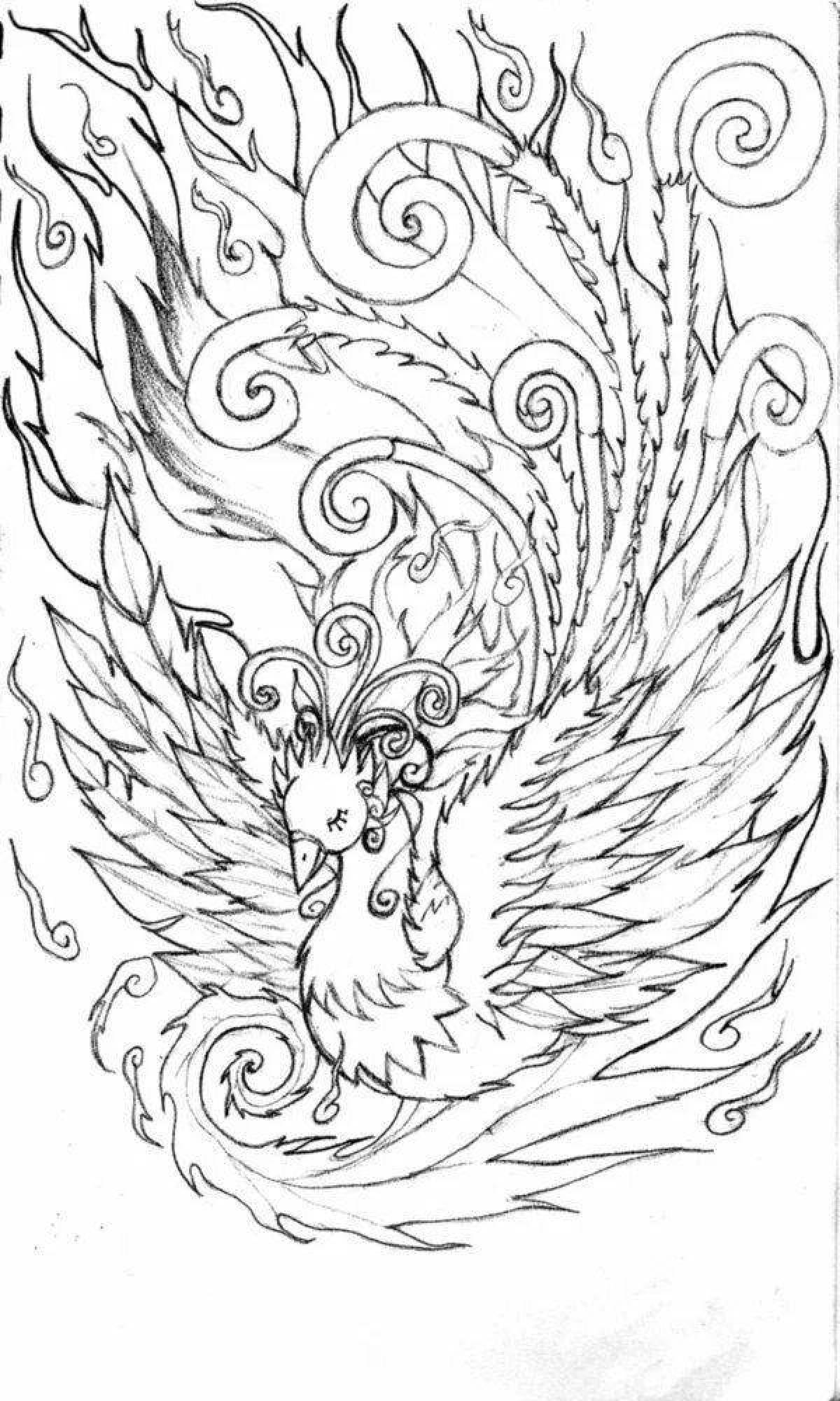 Coloring book dazzling phoenix