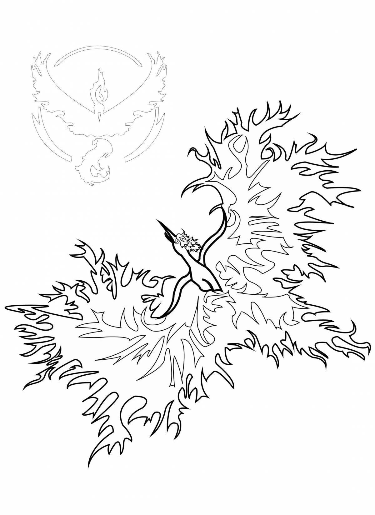 Colorfully detailed phoenix coloring page