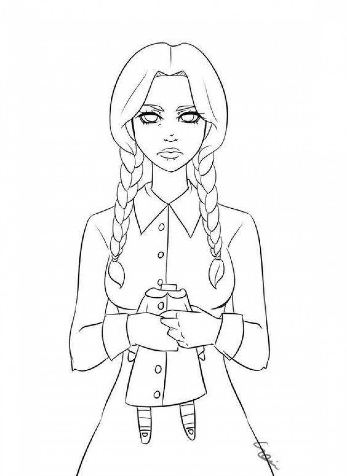 Wednesday girlfriend's animated coloring page