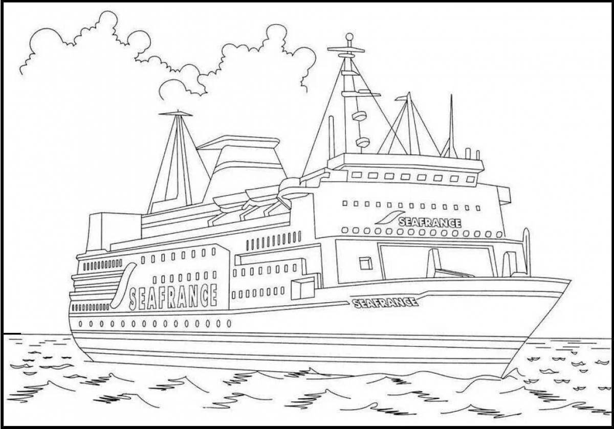 Exquisite cruise ship coloring page