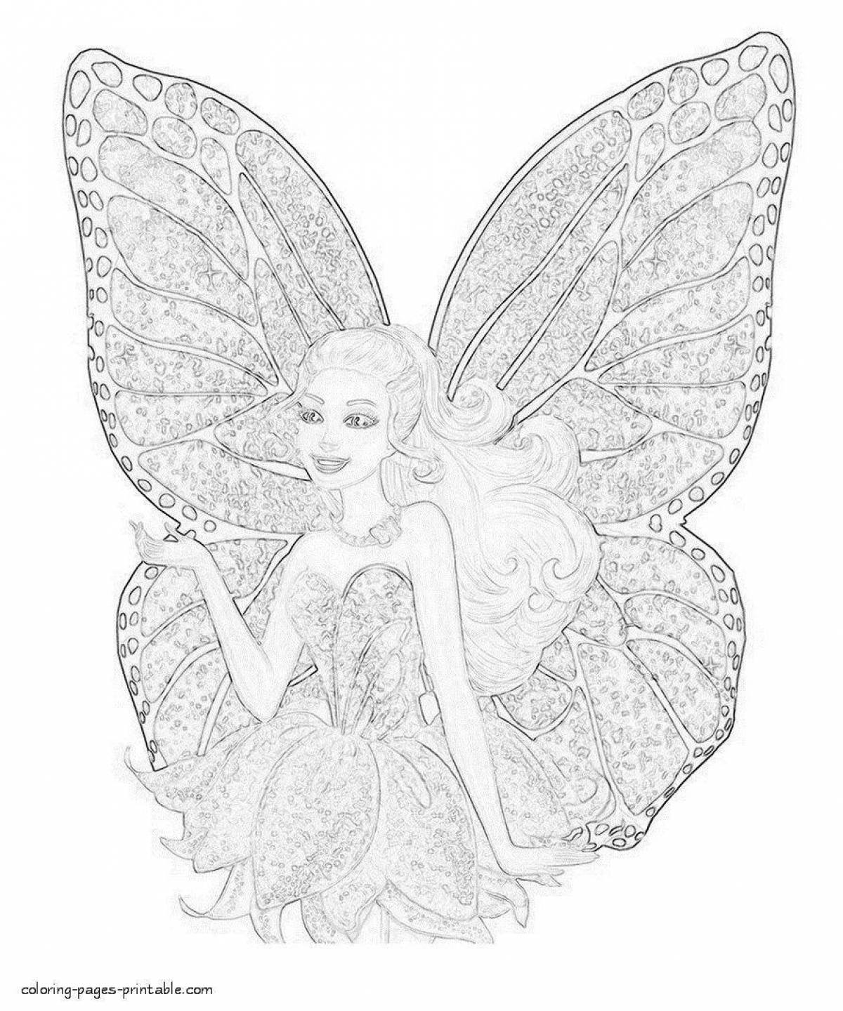 Coloring book glowing fairy barbie