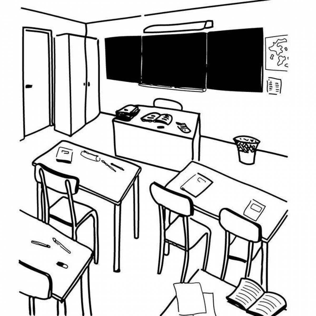 Bright coloring page in the classroom
