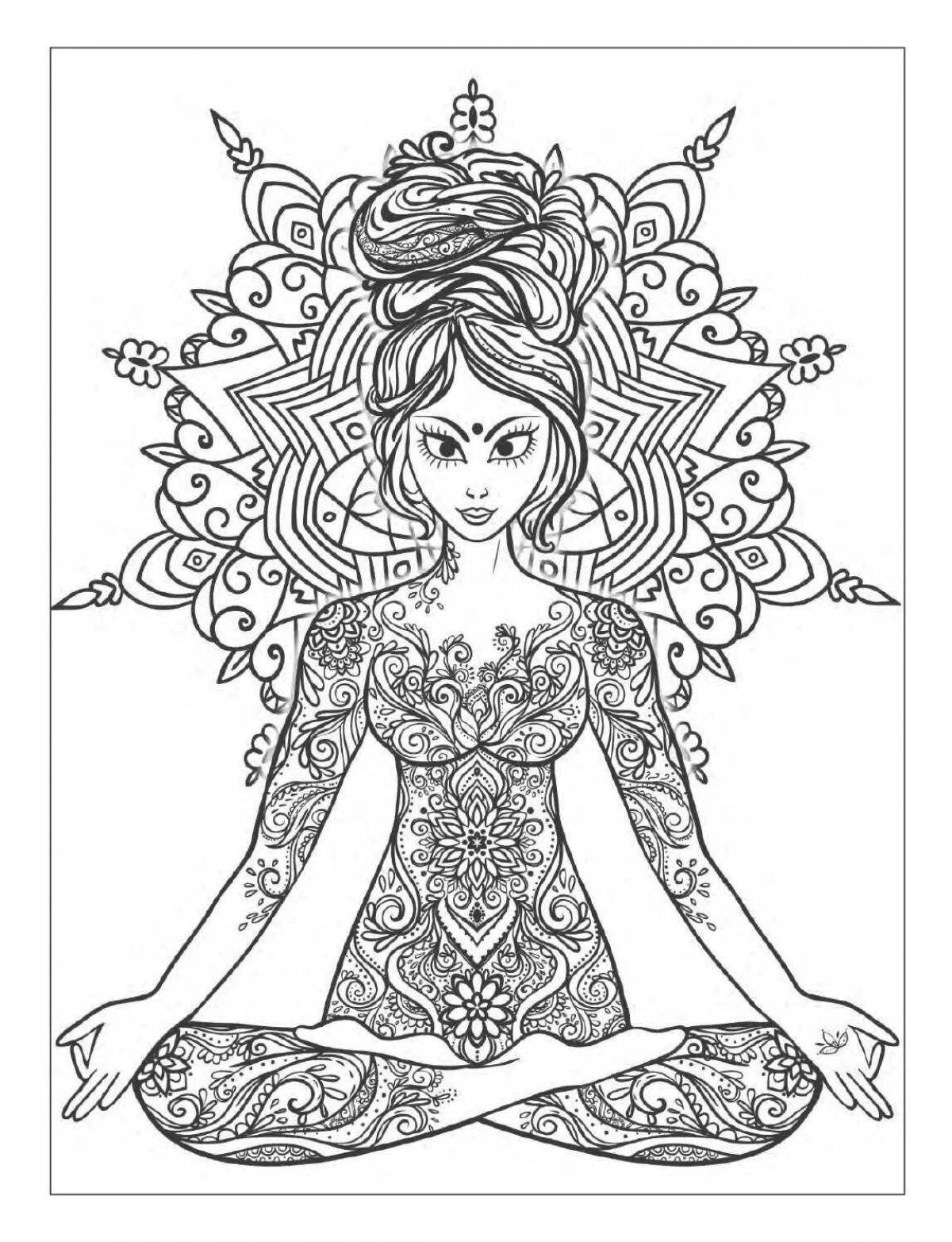Radiant coloring page art yoga