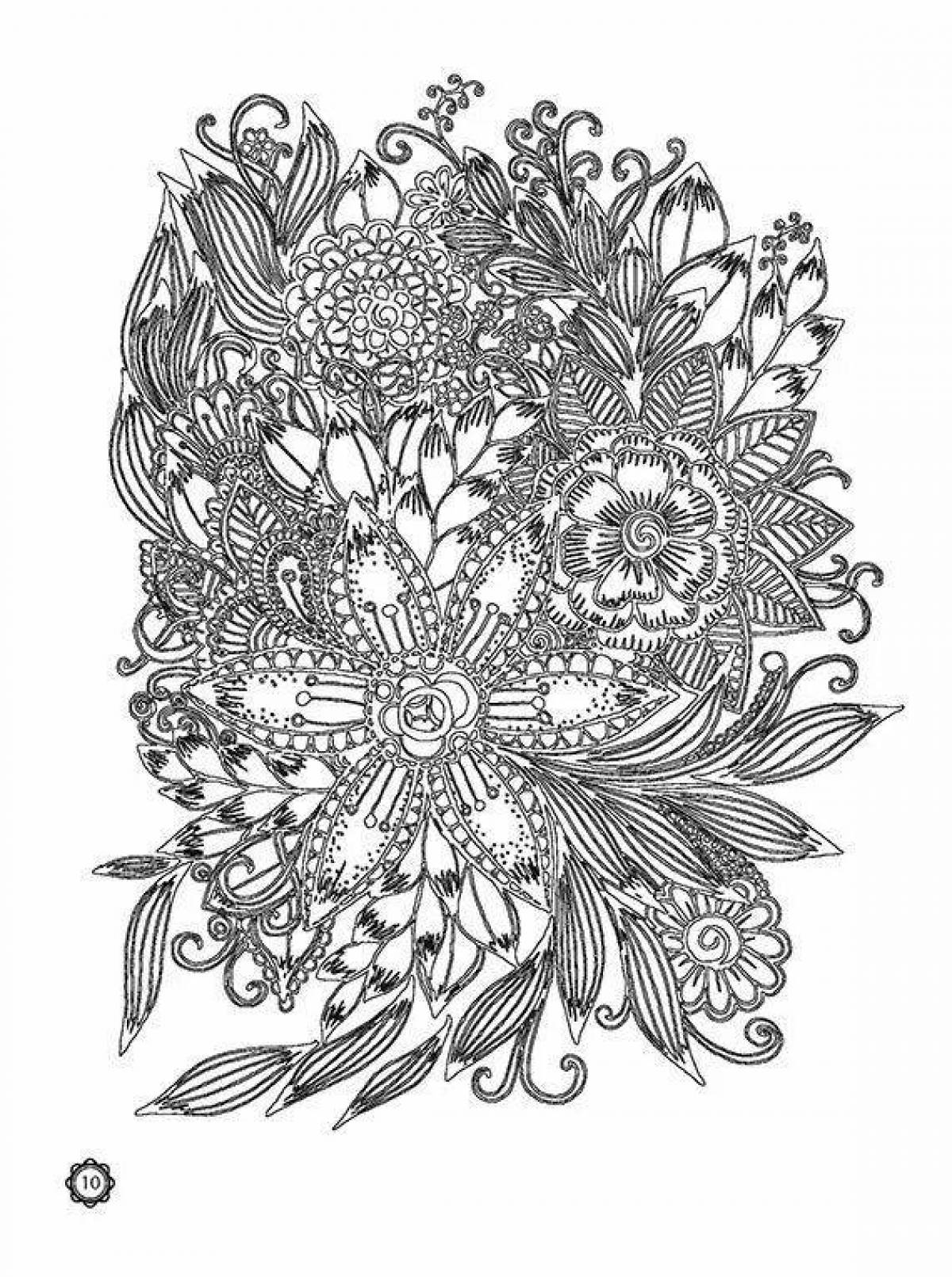 Colorful intricate flower coloring book