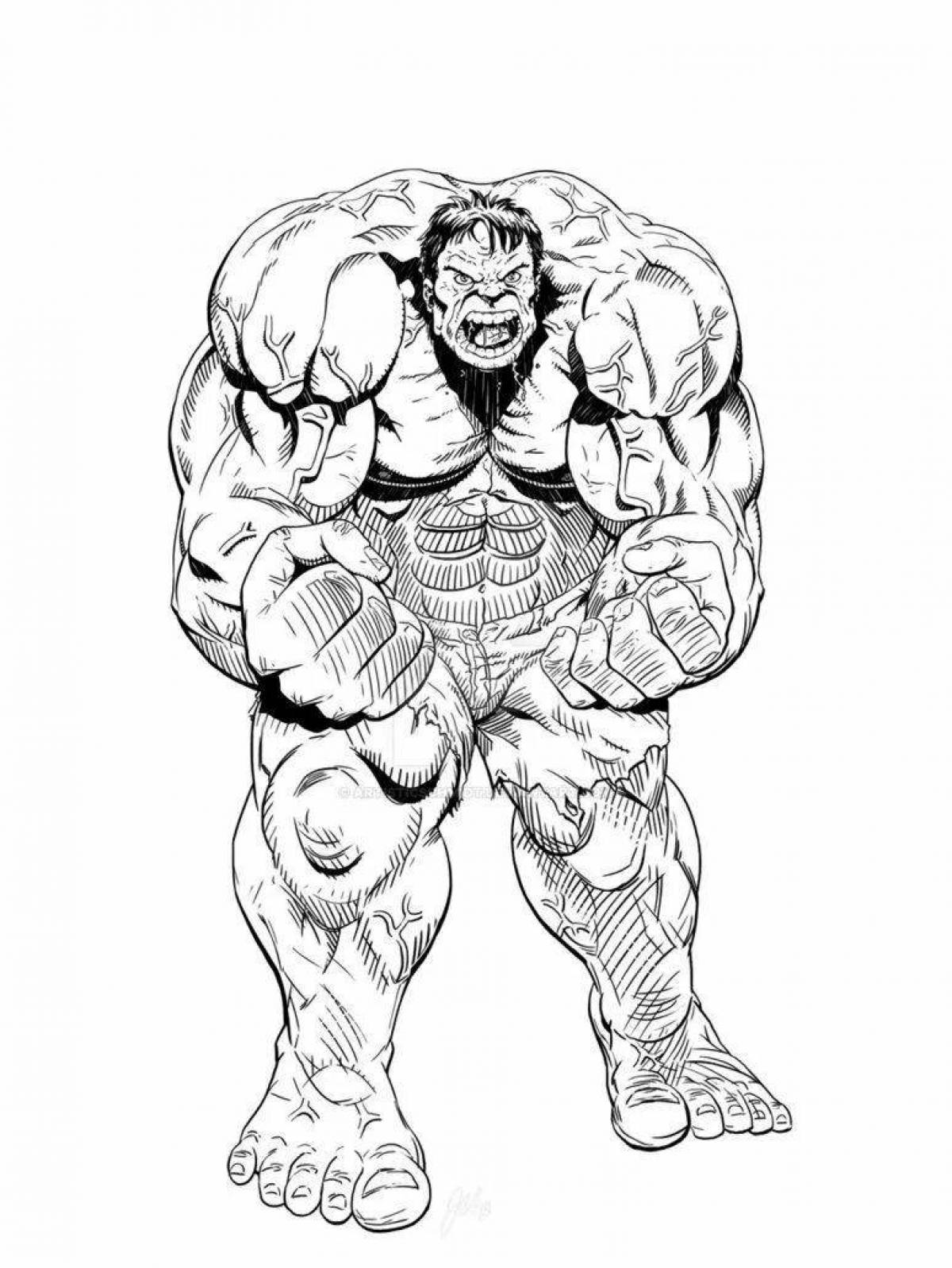 Colorfully colored red hulk coloring page