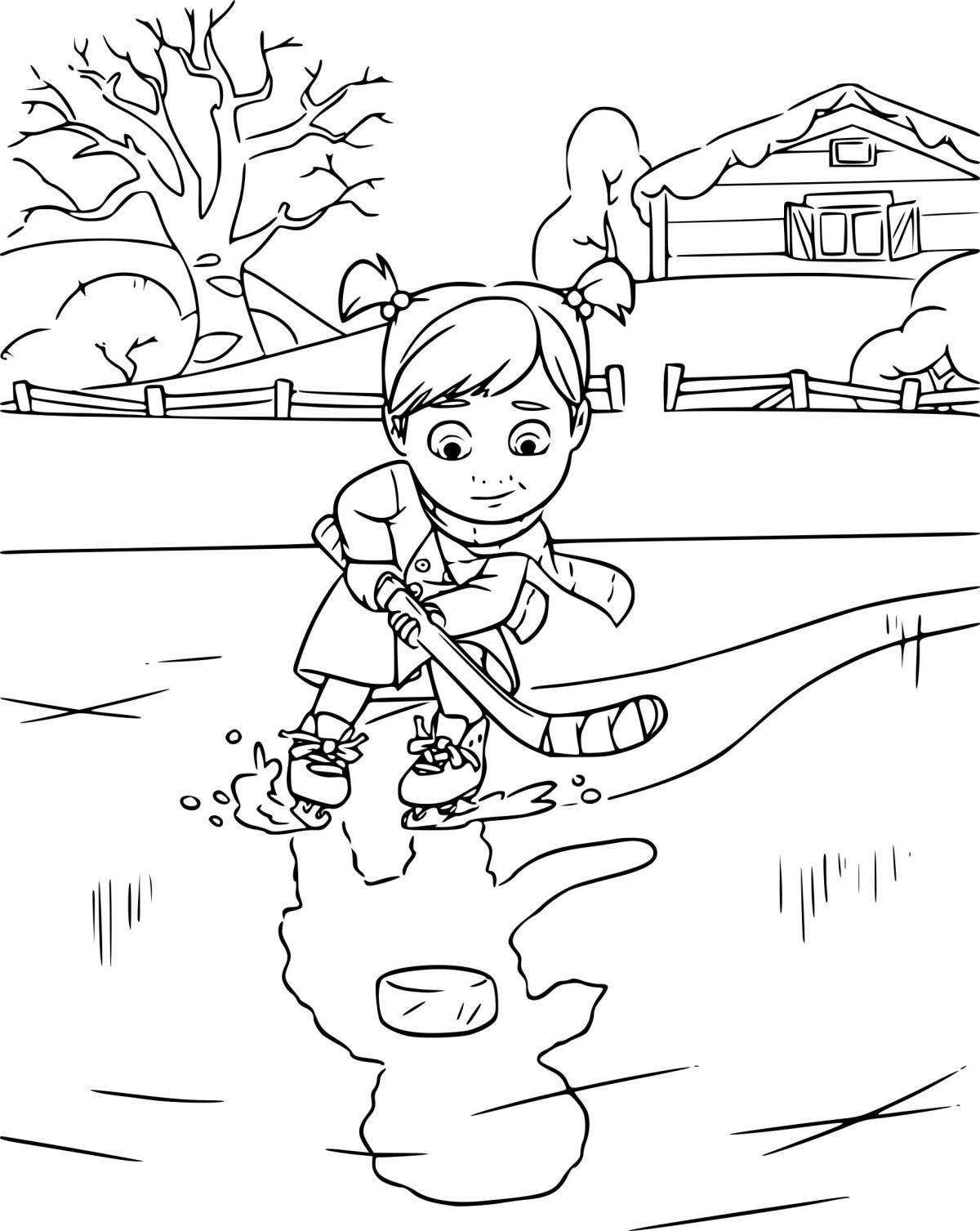 Funny ice safety coloring page