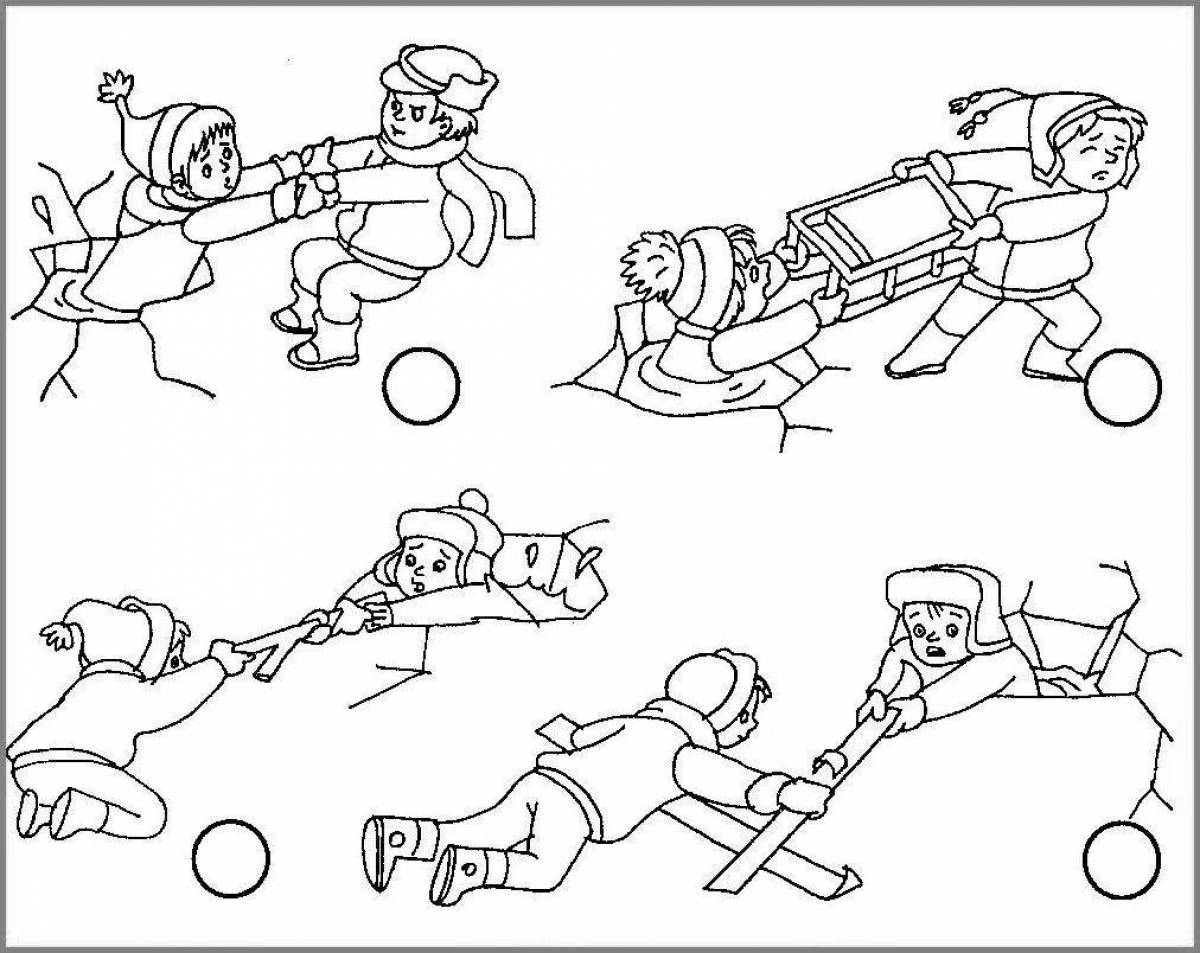 Educational safety on ice coloring page